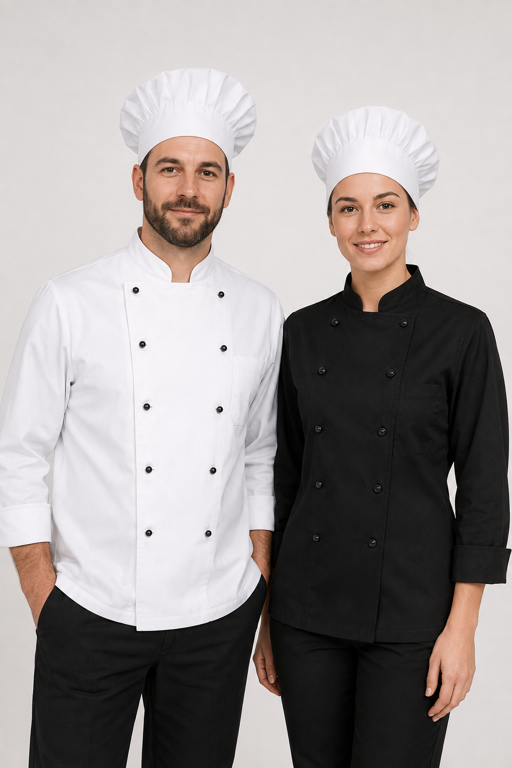 Kucharz i kucharka w odzieży gastronomicznej